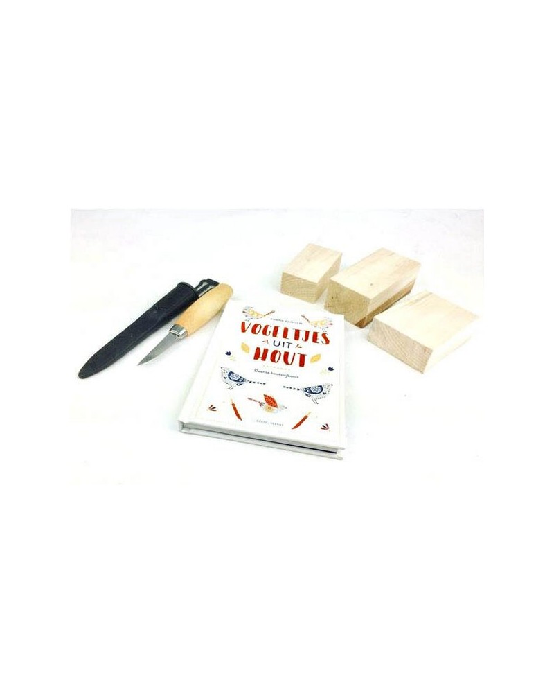 Beginnerset Vogelsnijden - compleet met boek, hout en mes